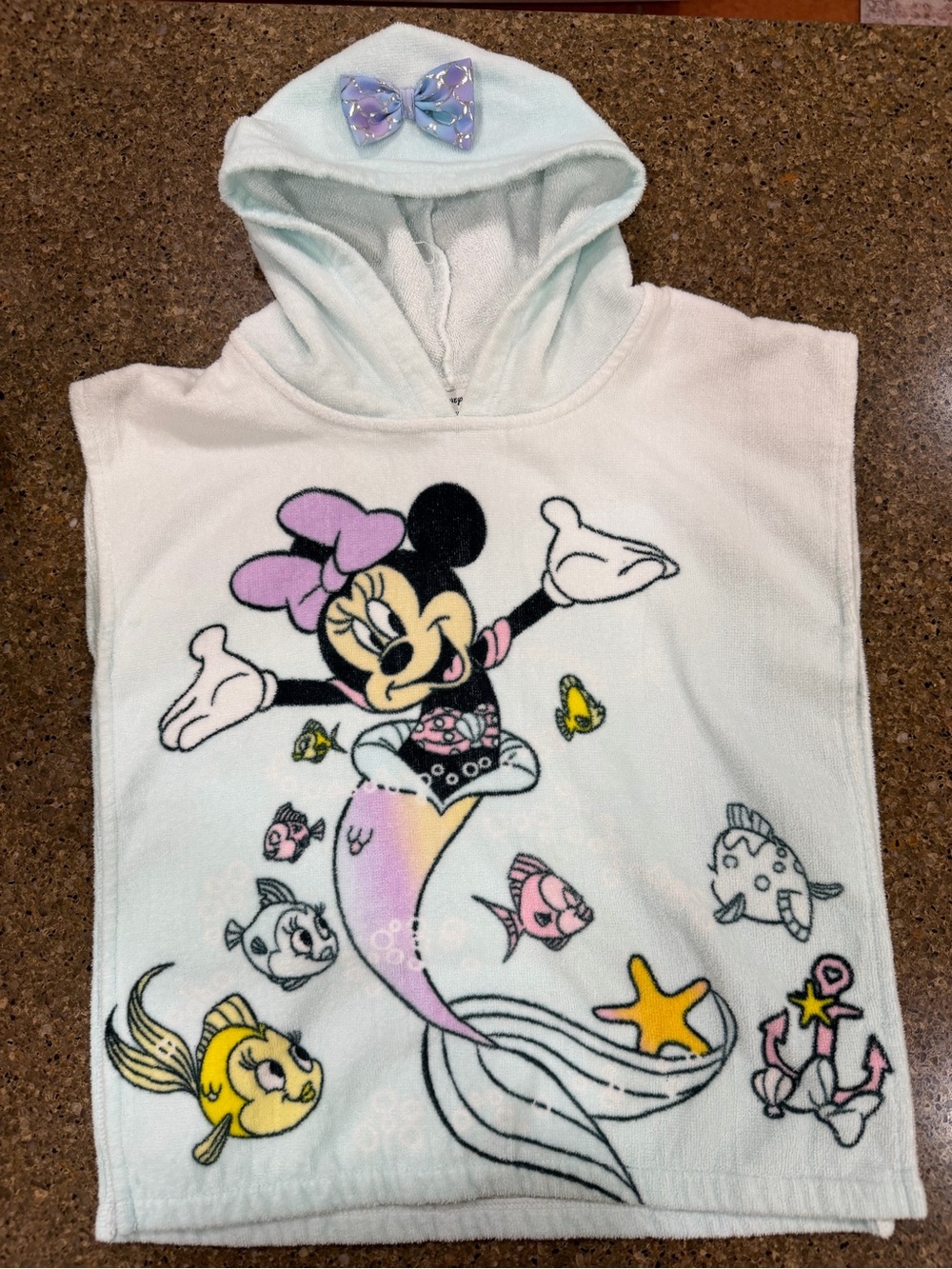 Disney White Hooded Minnie Mermaid Poncho with Pastel Accents
